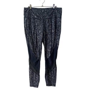 Athleta Large Leggings Mesh Panels Blue Printed Stretch High Rise Workout